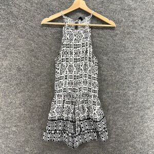 Bebop Jumpsuit Women XS White Geometric Sleeveless Hook & Eye Round Neck Casual